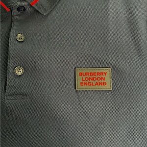 Burberry Men's Polo Shirt in Gray with Red Accents